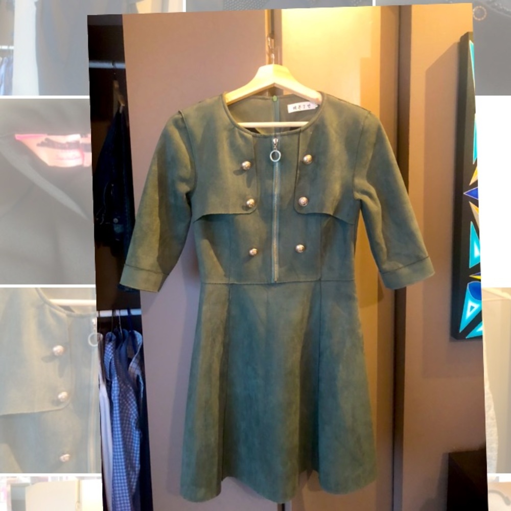 NWOT Suede green skater dress size 2-4